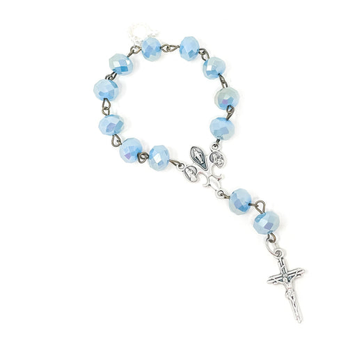 Blue Agate Decade Rosary with Silver Cross
