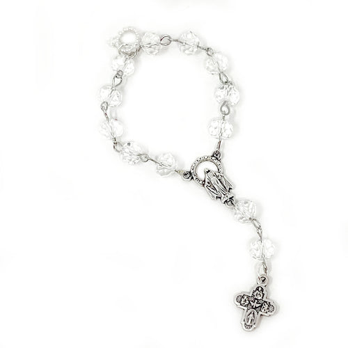 Faceted Clear Quartz Decade Rosary with 5-way Cross