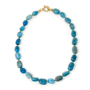 16" Blue Marine Agate Hand-Tied Necklace - Curated Collection