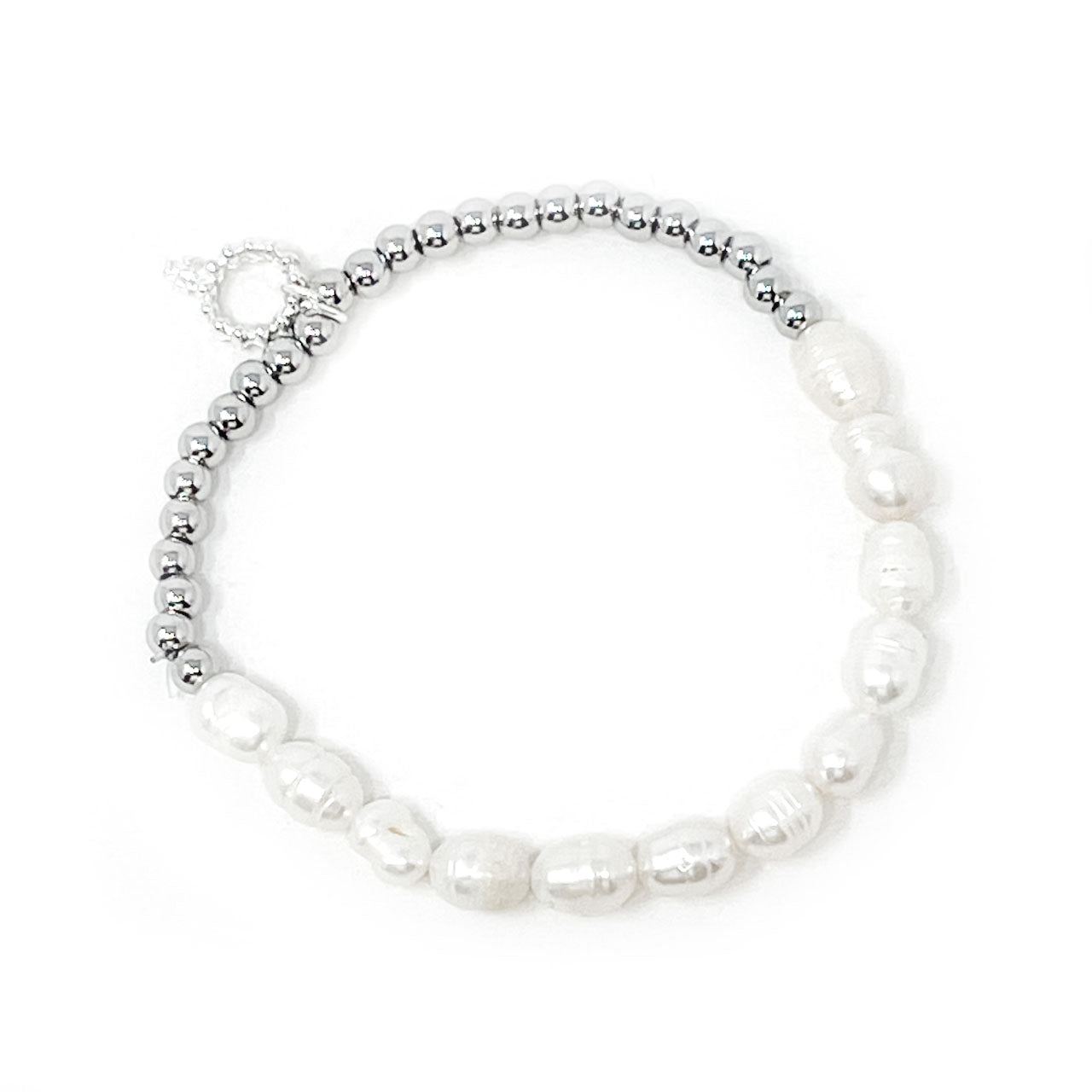 Non-Tarnish Waterproof Pearl Row Silver Hematite