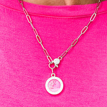 18" Silver Paperclip Necklace with Pink Enameled St. Christopher