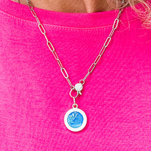 18" Silver Paperclip Necklace with Blue Enameled St. Christopher