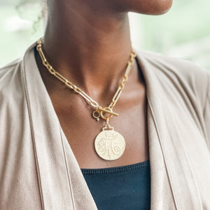 Modern Paperclip Toggle Necklace featuring a Ancient Coin featuring a Clover Top