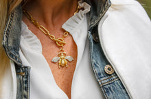 Heirloom Modern Paperclip Necklace with Matte Gold Pave Queen Bee