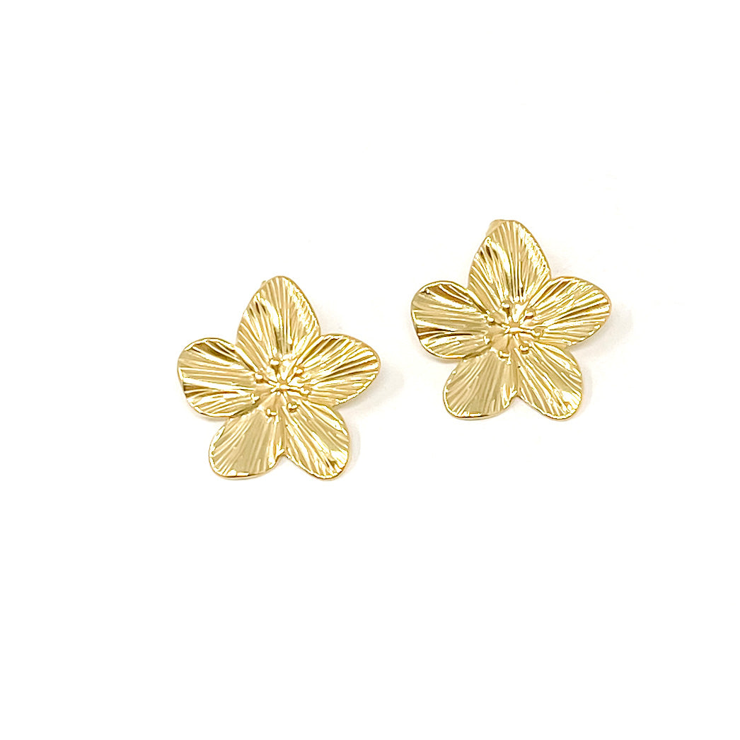 Non-Tarnish Large Matte Gold Spring Flower Earrings
