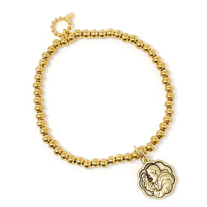4mm Water Resistant Gold Hematite with Gold Scalloped Padre Pio