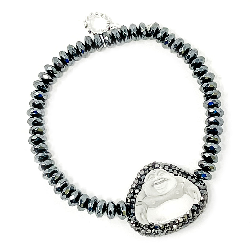 4mm Gunmetal Hematite Rhondelles with Matte Crystal Buddha