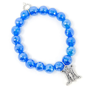 10mm Petite Faceted Blue Agate with Silver Miraculous Medal
