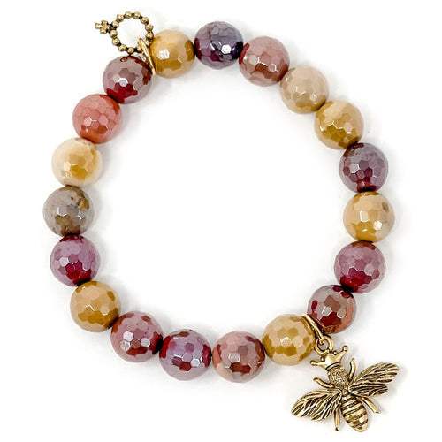 10mm Faceted Mookaite paired with a Gold Queen Bee