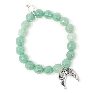 10mm Faceted Green Aventurine paired with Silver Angel Wings