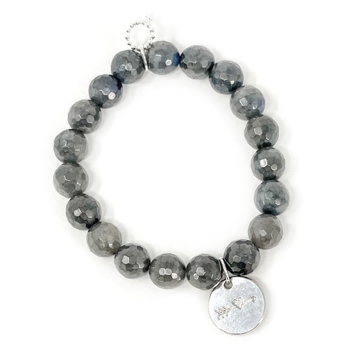 10mm Faceted Labradorite paired with Matte Silver Always Love You medal
