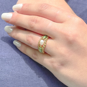Grassy Green Agate and Pearl Triple Ring Stack