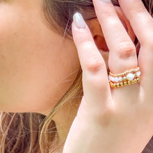 Rose Quartz and Pearl Hematite Triple Ring Stack