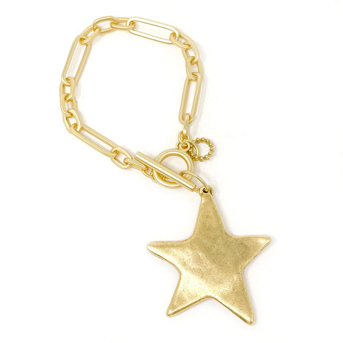 Heirloom Modern Paperclip Toggle Bracelet with Matte Gold Shining Star