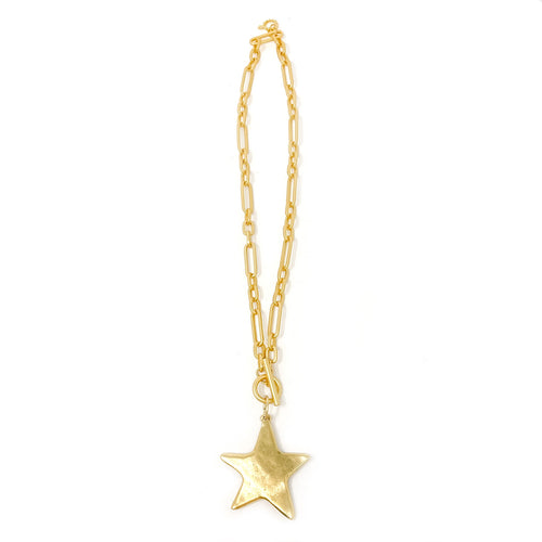 Heirloom Modern Paperclip Necklace with Matte Gold Shining Star