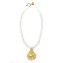Pearl Necklace with Large Matte Gold Shell