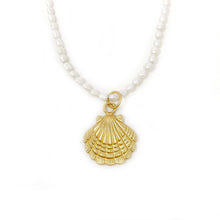 Pearl Necklace with Large Matte Gold Shell