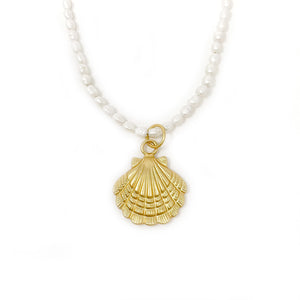 Pearl Necklace with Large Matte Gold Shell