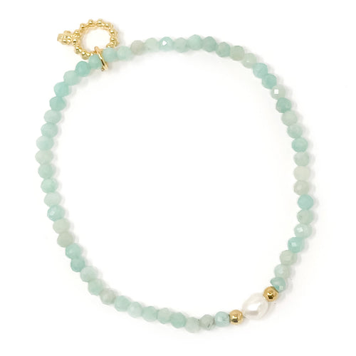 4mm Faceted Amazonite with Hematite and Pearl
