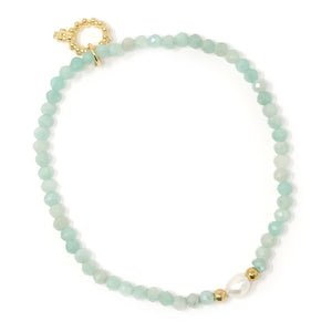 4mm Faceted Amazonite with Hematite and Pearl