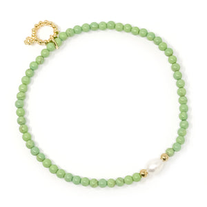 3mm Grassy Green Agate with Hematite and Pearl