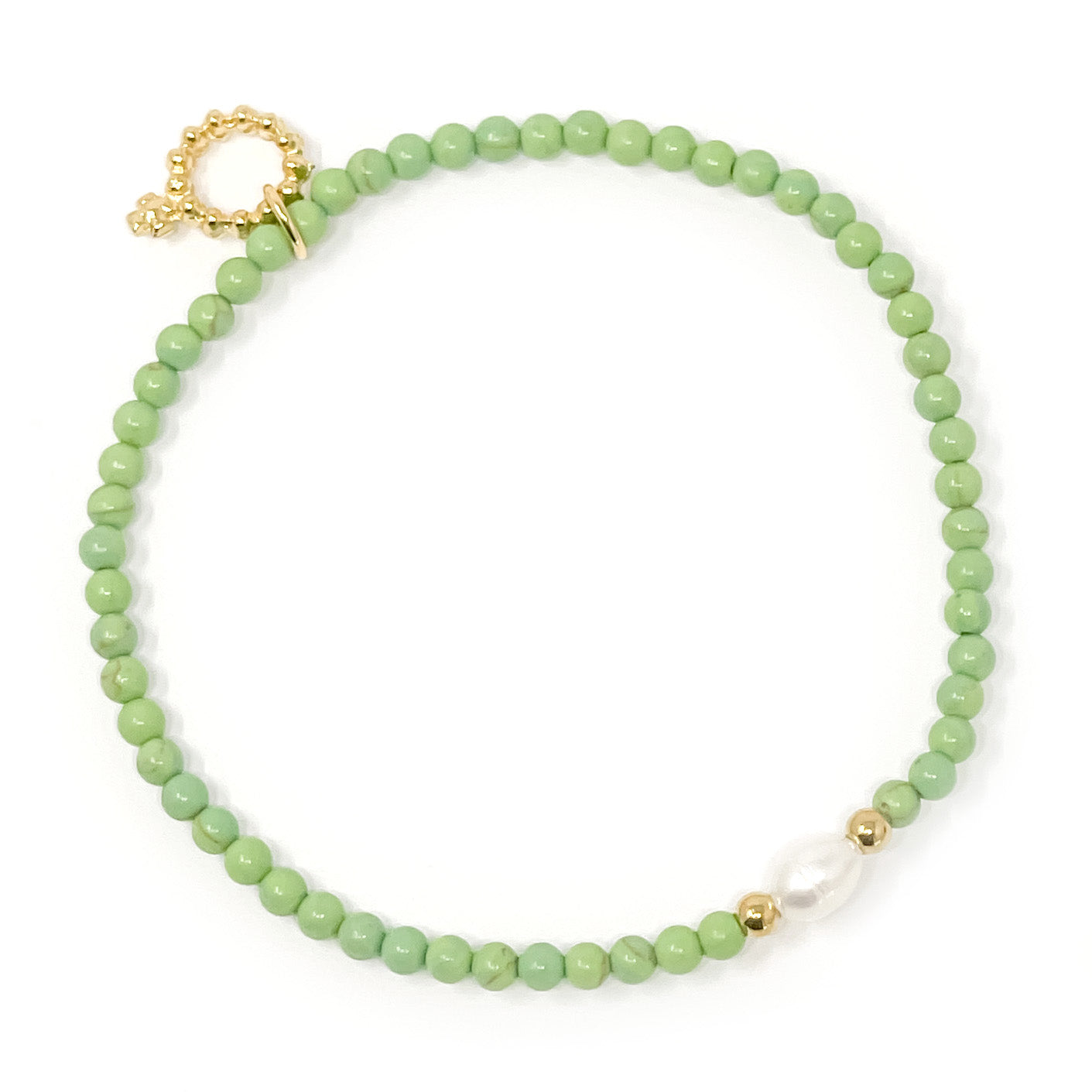 3mm Grassy Green Agate with Hematite and Pearl