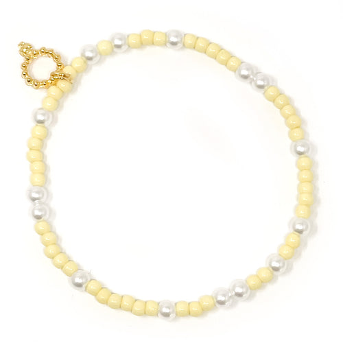 3mm Butter Yellow Agate with Pearls and Hematite
