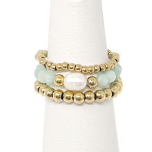 Amazonite and Pearl Hematite Triple Ring Stack