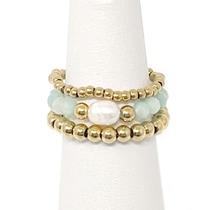 Amazonite and Pearl Hematite Triple Ring Stack