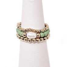 Grassy Green Agate and Pearl Triple Ring Stack