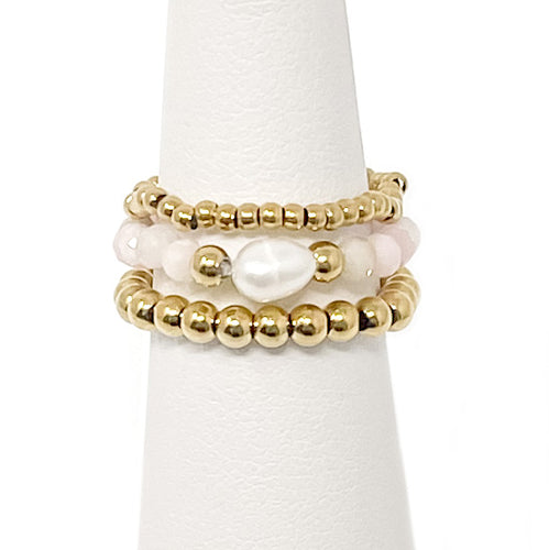Rose Quartz and Pearl Hematite Triple Ring Stack