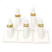 Grassy Green Agate and Pearl Triple Ring Stack