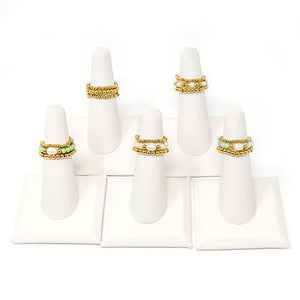 Grassy Green Agate and Pearl Triple Ring Stack