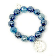 Faceted Iridescent Blue Stripe Agate with Silver Serenity Prayer