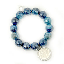 Faceted Iridescent Blue Stripe Agate with Silver Serenity Prayer