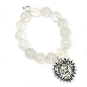 Salt Water Jade with Antique Silver Blessed Mother Heart