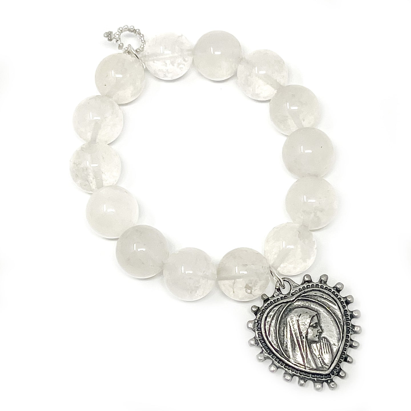 Salt Water Jade with Antique Silver Blessed Mother Heart