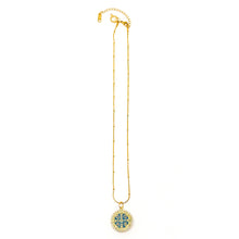 18" Gold Beaded Station Chain with Aqua Blue St. Benedict