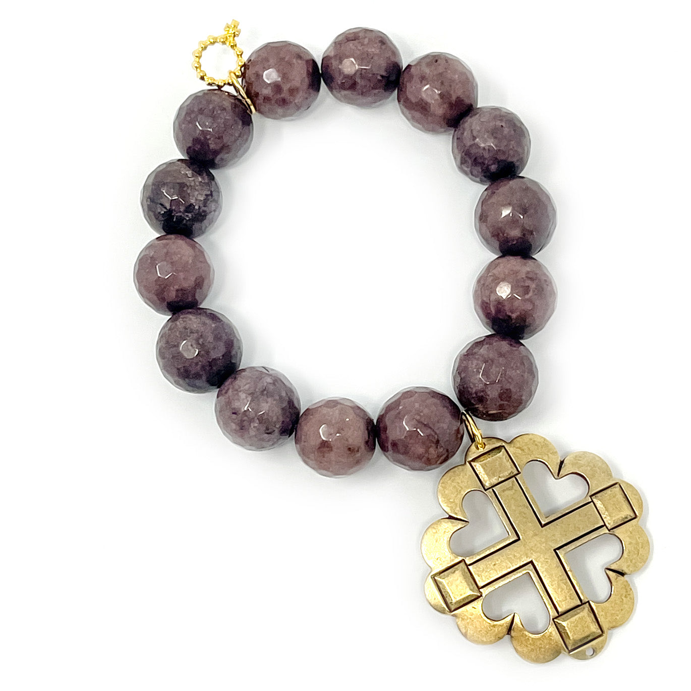 Faceted Hot Cocoa Jasper with Large Gold Heart Cross