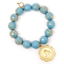 Faceted Aqua Sediment Jasper with Gold Scalloped St. Anthony