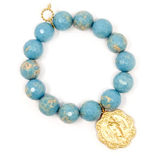 Faceted Aqua Sediment Jasper with Gold Scalloped St. Anthony