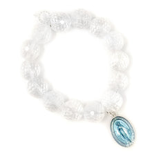 Faceted Clear Quartz with Blue Enameled Blessed Mother