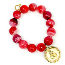 Watermelon Stripe Agate with Gold Round Blessed Mother