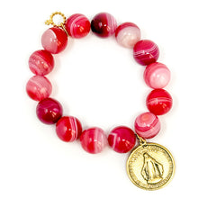 Watermelon Stripe Agate with Gold Round Blessed Mother