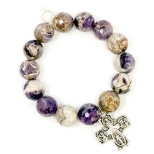 Faceted Amethyst Agate with Silver Classic 5-Way Cross