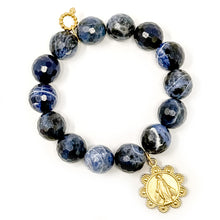 Faceted Dumortierite with Gold Scalloped Blessed Mother
