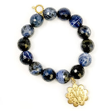 Faceted Dumortierite with Gold Scalloped Blessed Mother