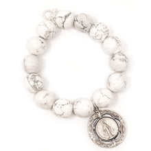 Faceted White Howlite with Silver Circle Blessed Mother
