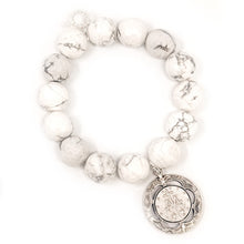 Faceted White Howlite with Silver Circle Blessed Mother