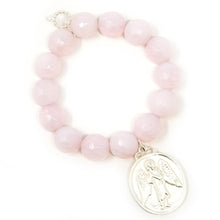 Faceted Pink Opalite with Matte Silver Guardian Angel